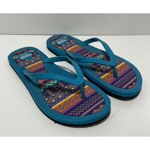 Essentials MUK LUKS Camellia Flip Flops Sandals Turquoise Blue Womens L 9-10